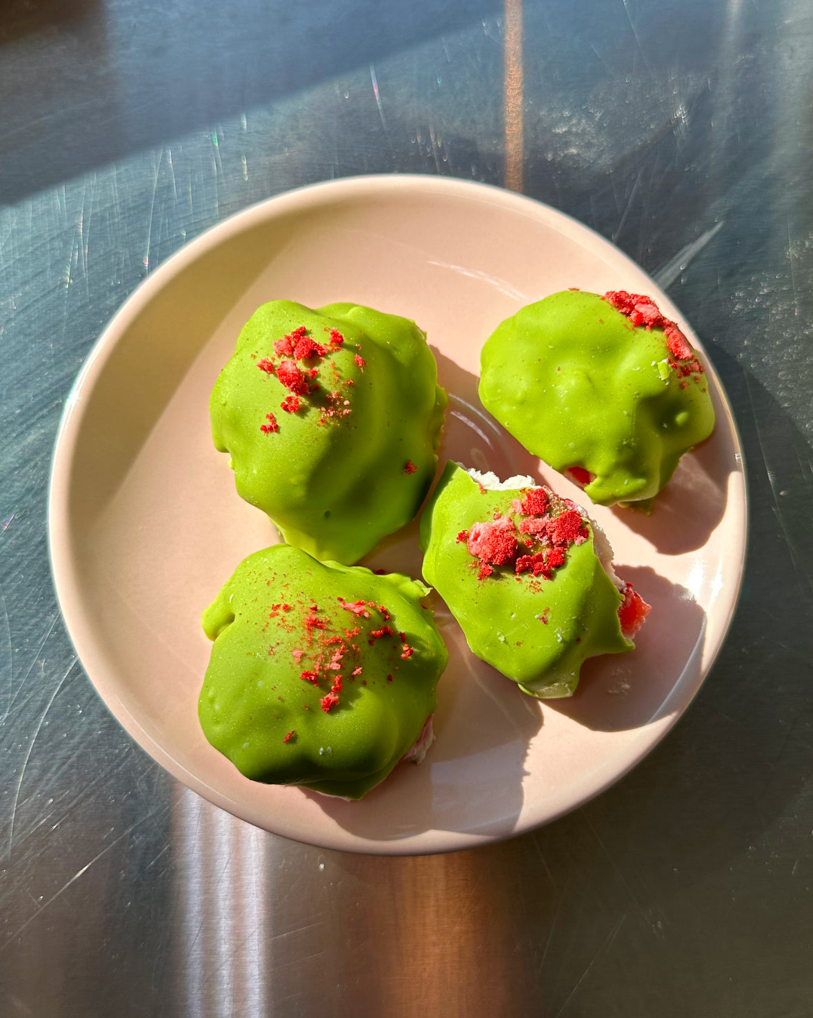 Strawberry High Protein Matcha Chocolate Bites